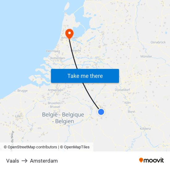 Vaals to Amsterdam map