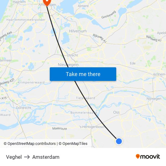 Veghel to Amsterdam map