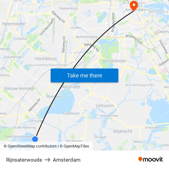 Rijnsaterwoude to Amsterdam map