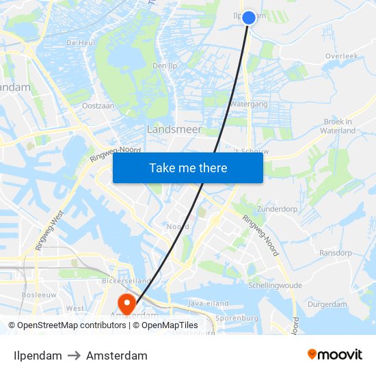 Ilpendam to Amsterdam map