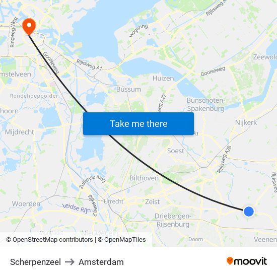 Scherpenzeel to Amsterdam map