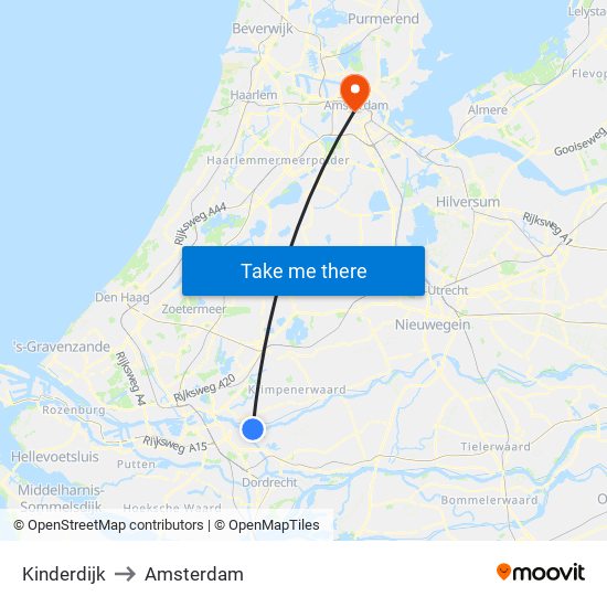 Kinderdijk to Amsterdam map