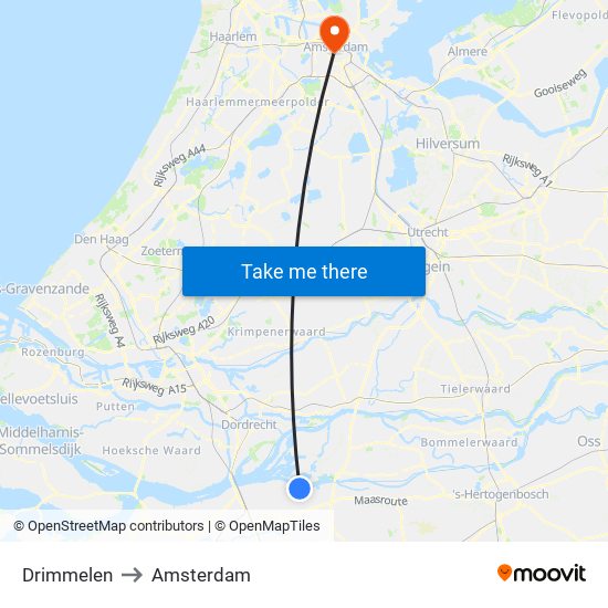 Drimmelen to Amsterdam map