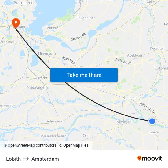 Lobith to Amsterdam map