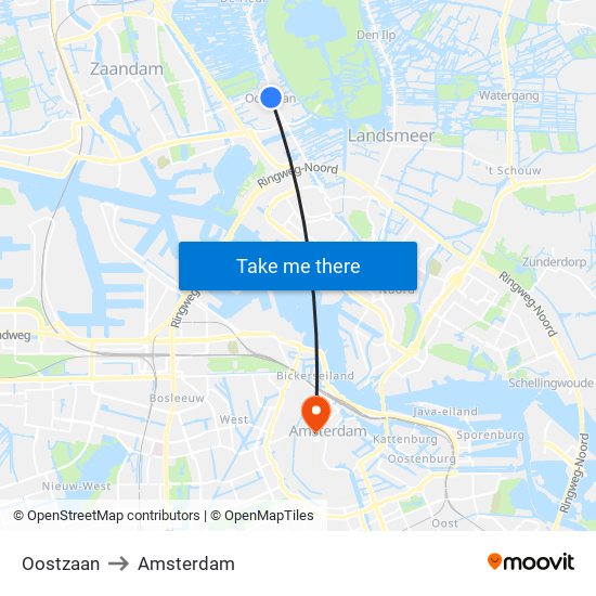 Oostzaan to Amsterdam map