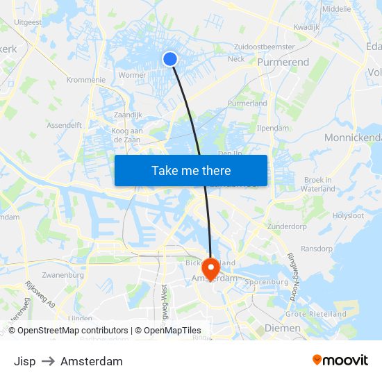 Jisp to Amsterdam map