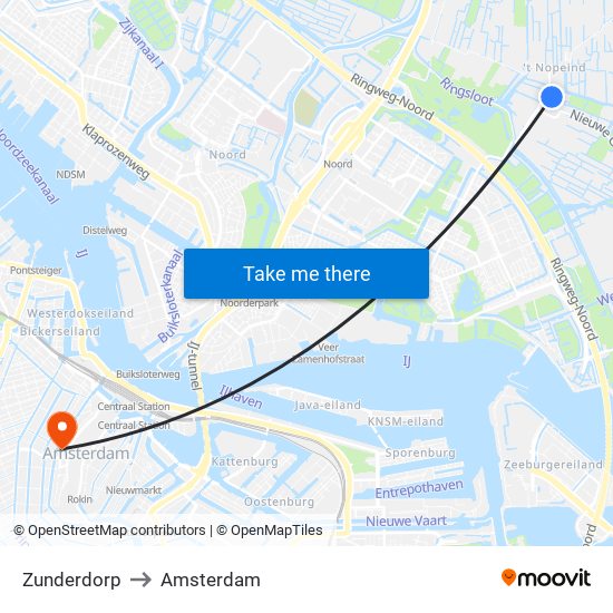 Zunderdorp to Amsterdam map