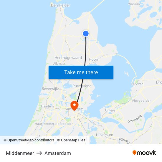 Middenmeer to Amsterdam map