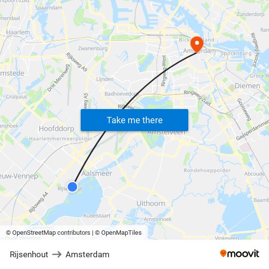 Rijsenhout to Amsterdam map