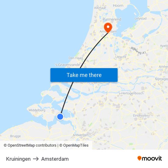 Kruiningen to Amsterdam map