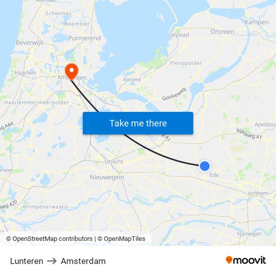 Lunteren to Amsterdam map