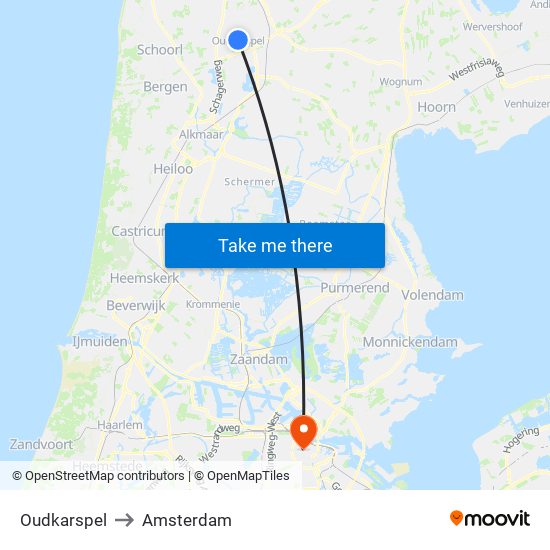 Oudkarspel to Amsterdam map