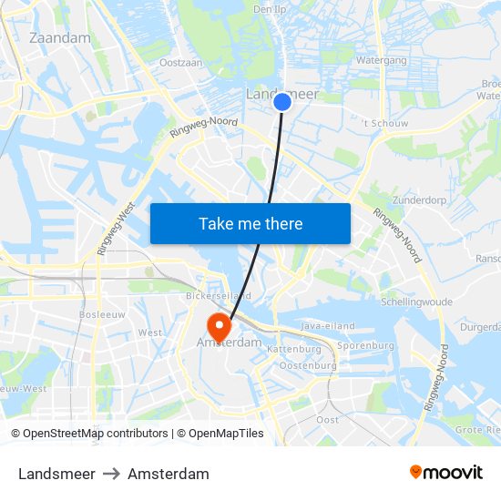 Landsmeer to Amsterdam map