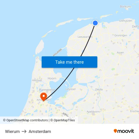 Wierum to Amsterdam map