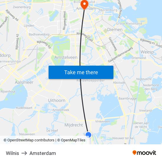 Wilnis to Amsterdam map