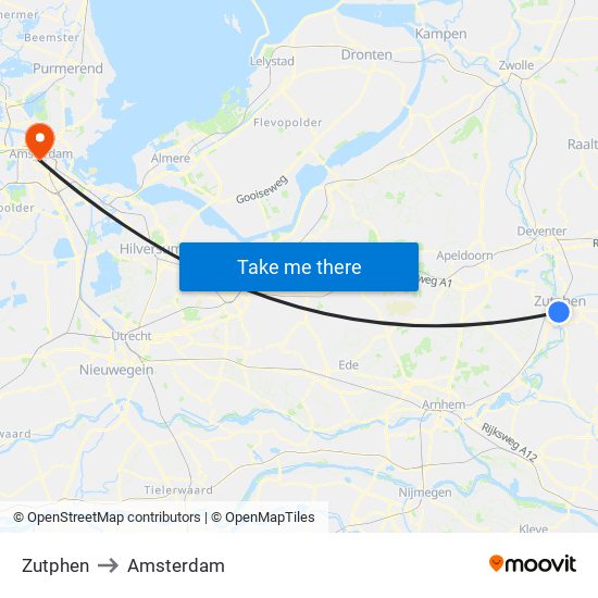 Zutphen to Amsterdam map