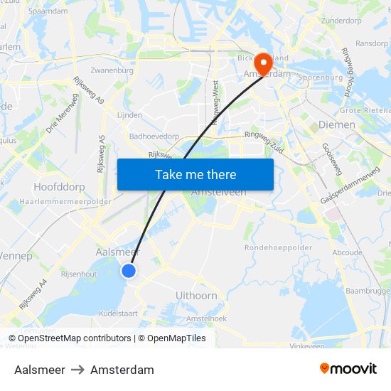 Aalsmeer to Amsterdam map