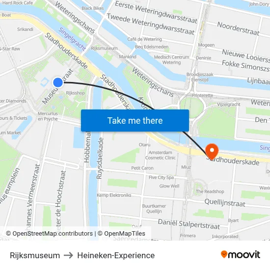 Rijksmuseum to Heineken-Experience map