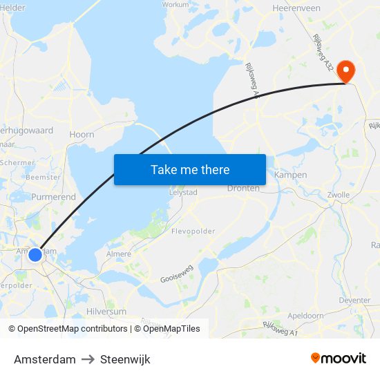 Amsterdam to Steenwijk map