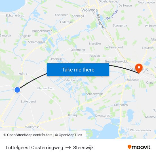 Luttelgeest Oosterringweg to Steenwijk map