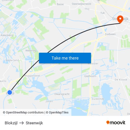 Blokzijl to Steenwijk map