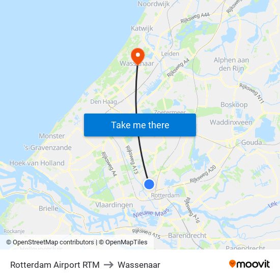 Rotterdam Airport RTM to Wassenaar map