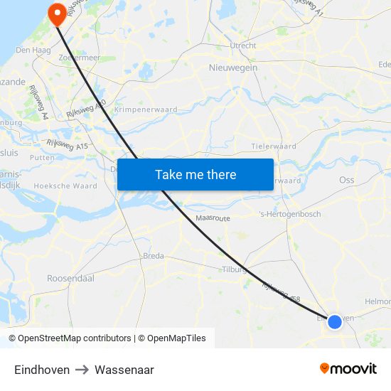 Eindhoven, Nieuwe Emmasingel 10 to Wassenaar map