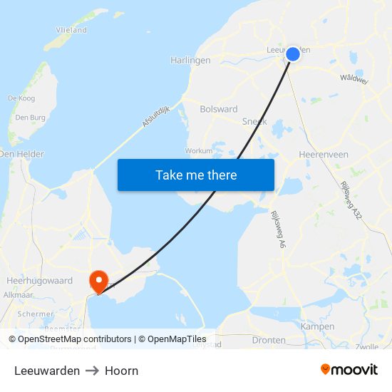 Leeuwarden to Hoorn map