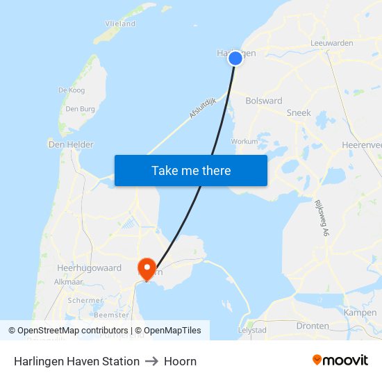 Harlingen Haven Station to Hoorn map