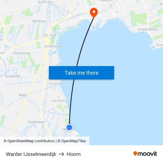 Warder IJsselmeerdijk to Hoorn map