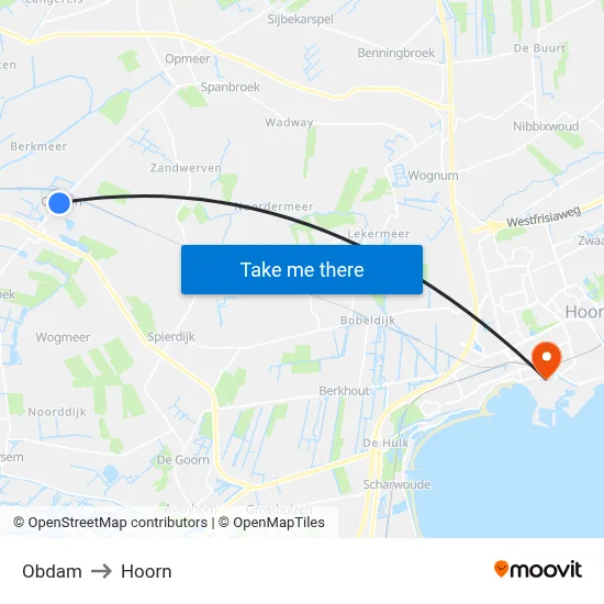Obdam to Hoorn map