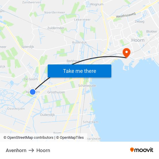 Avenhorn to Hoorn map