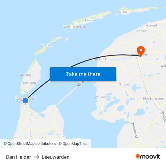 Den Helder to Leeuwarden map