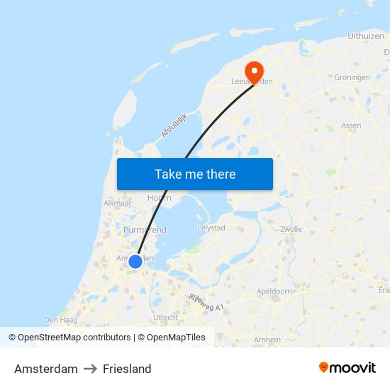 Amsterdam to Friesland map