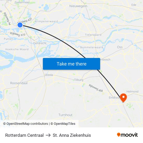 Rotterdam Centraal to St. Anna Ziekenhuis map