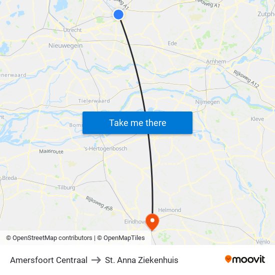 Amersfoort Centraal to St. Anna Ziekenhuis map