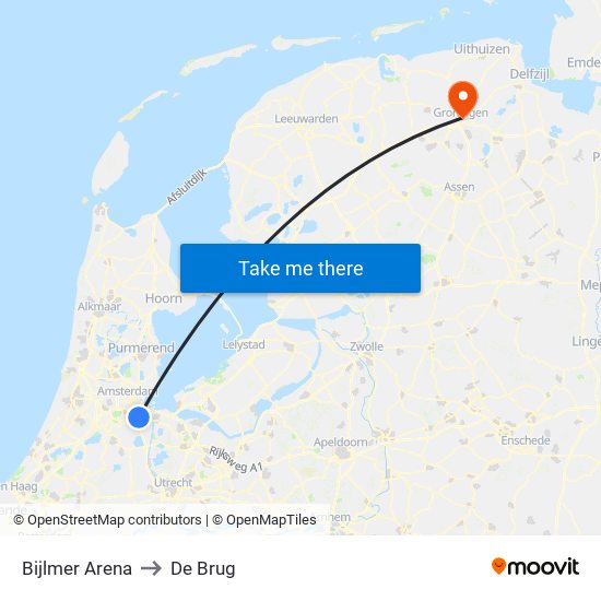 Bijlmer Arena to De Brug map