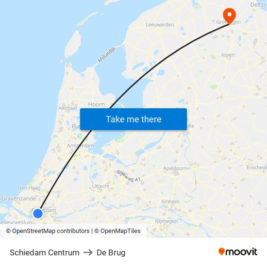 Schiedam Centrum to De Brug map
