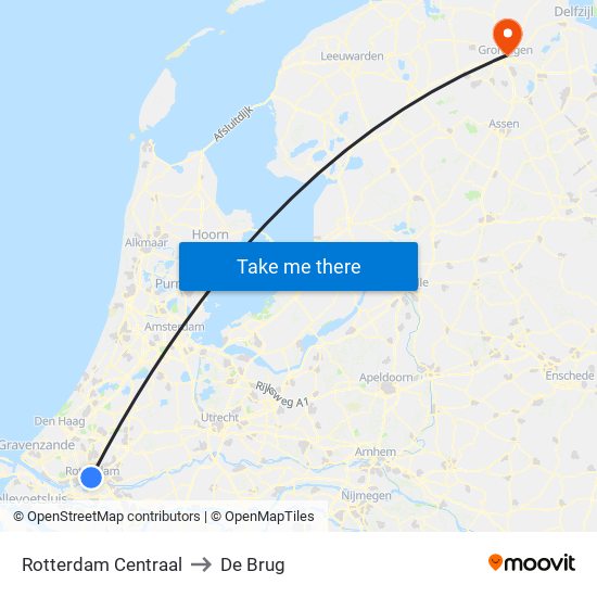 Rotterdam Centraal to De Brug map