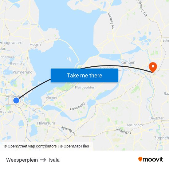 Weesperplein to Isala map