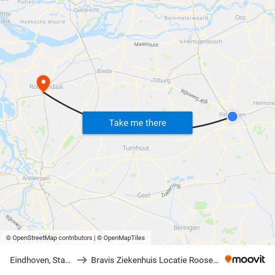 Eindhoven, Station to Bravis Ziekenhuis Locatie Roosendaal map