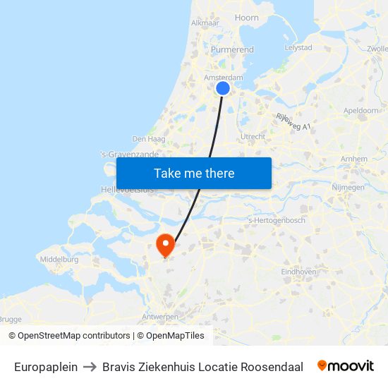 Europaplein to Bravis Ziekenhuis Locatie Roosendaal map