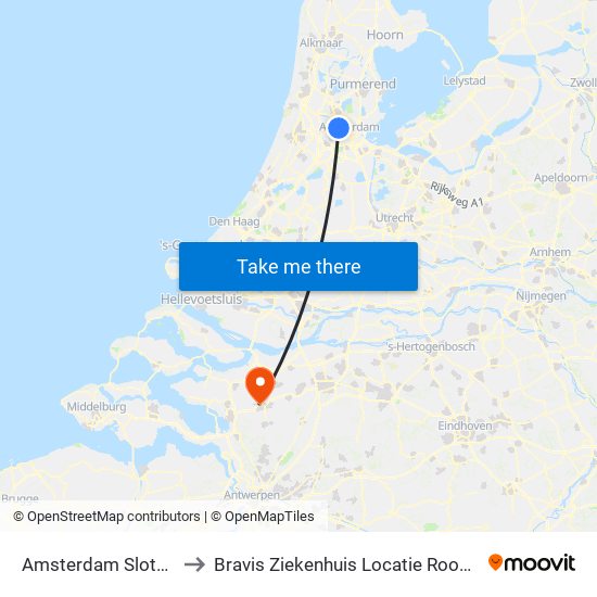 Amsterdam Sloterdijk to Bravis Ziekenhuis Locatie Roosendaal map