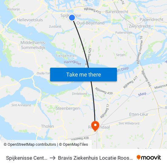 Spijkenisse Centrum to Bravis Ziekenhuis Locatie Roosendaal map