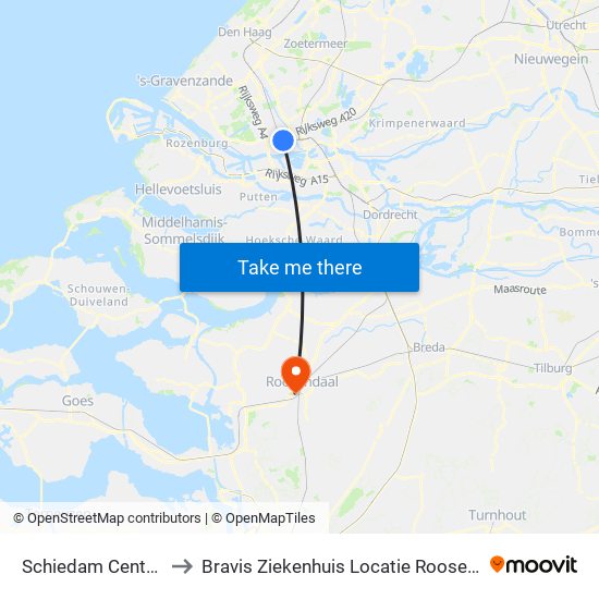 Schiedam Centrum to Bravis Ziekenhuis Locatie Roosendaal map