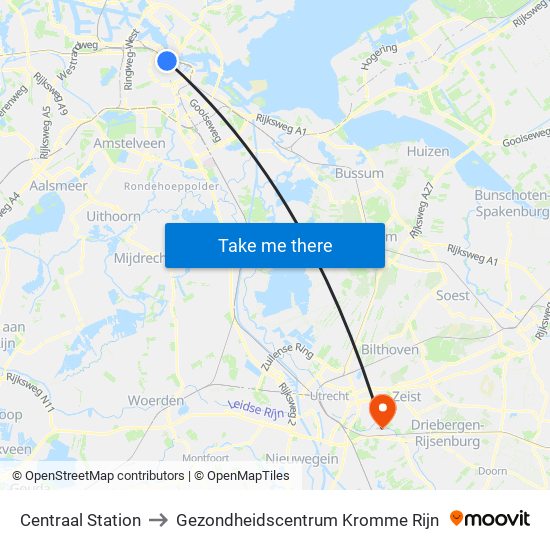 Centraal Station to Gezondheidscentrum Kromme Rijn map