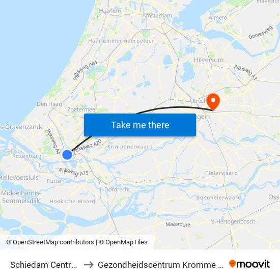 Schiedam Centrum to Gezondheidscentrum Kromme Rijn map