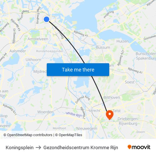 Koningsplein to Gezondheidscentrum Kromme Rijn map