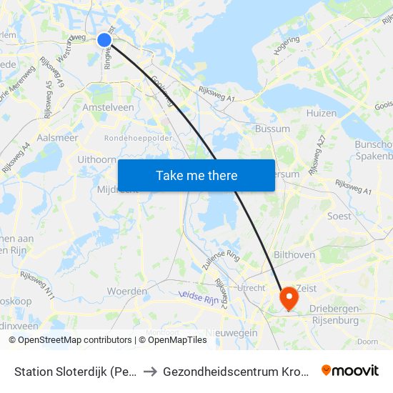 Station Sloterdijk (Perron N) to Gezondheidscentrum Kromme Rijn map