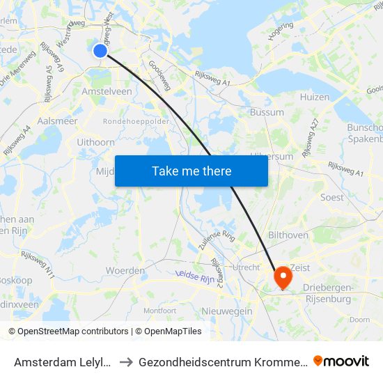Amsterdam Lelylaan to Gezondheidscentrum Kromme Rijn map